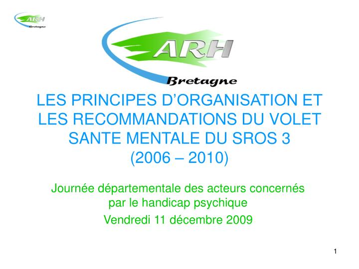 les principes d organisation et les recommandations du volet sante mentale du sros 3 2006 2010