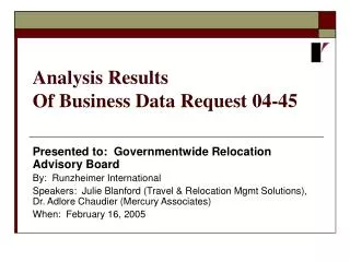 Analysis Results Of Business Data Request 04-45