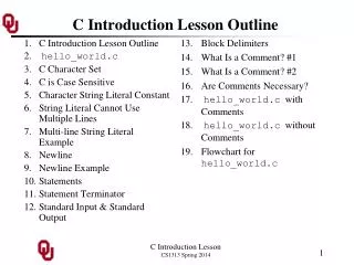 C Introduction Lesson Outline