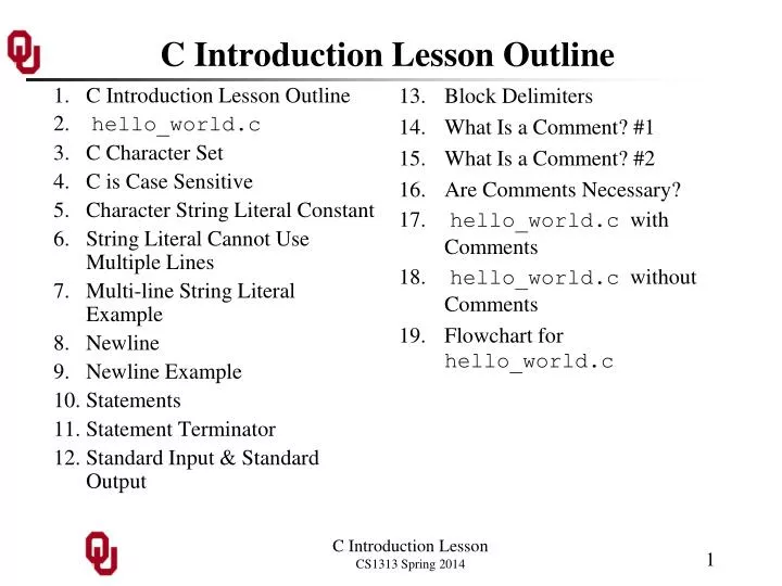 c introduction lesson outline