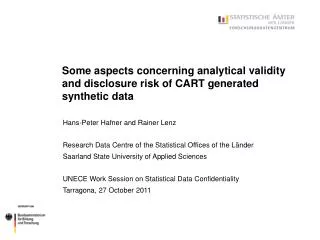 Some aspects concerning analytical validity and disclosure risk of CART generated synthetic data