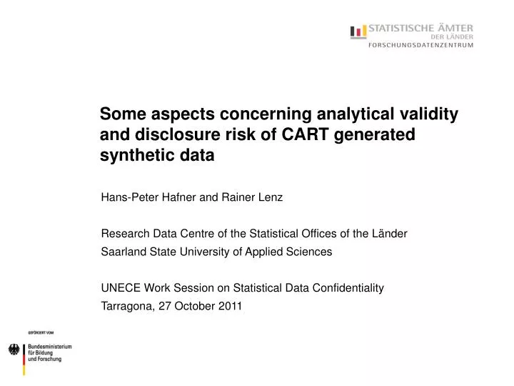 some aspects concerning analytical validity and disclosure risk of cart generated synthetic data
