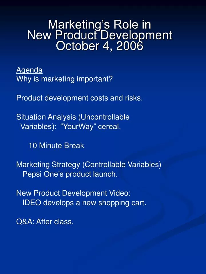 marketing s role in new product development october 4 2006