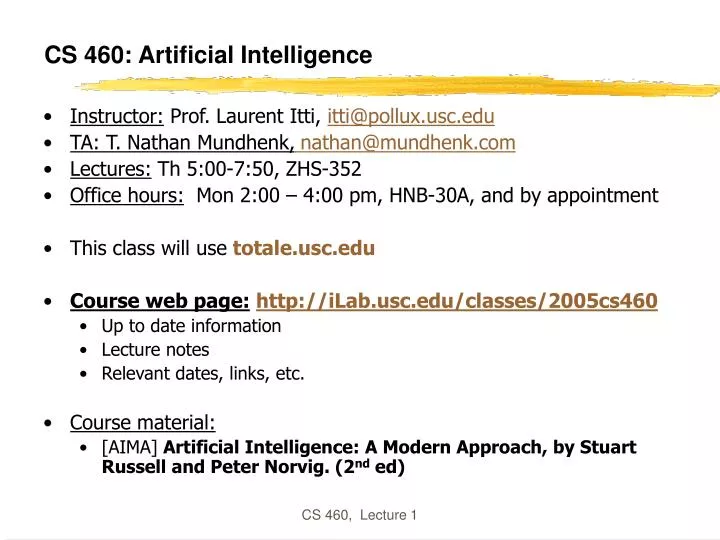 cs 460 artificial intelligence