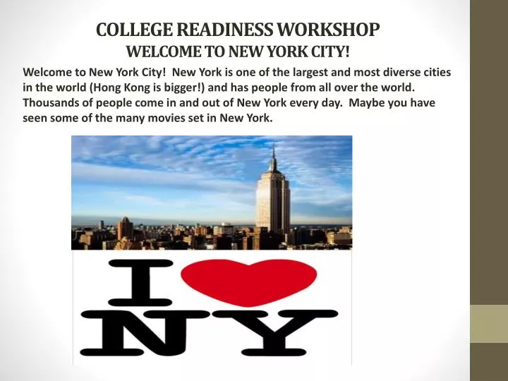 college readiness workshop welcome to new york city