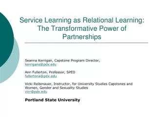 Service Learning as Relational Learning: The Transformative Power of Partnerships