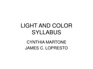 LIGHT AND COLOR SYLLABUS