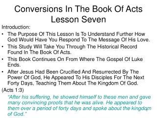 Conversions In The Book Of Acts Lesson Seven