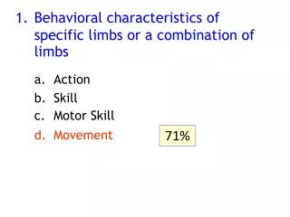 Behavioral characteristics of specific limbs or a combination of limbs