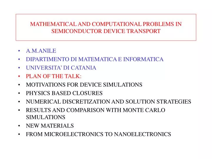 mathematical and computational problems in semiconductor device transport