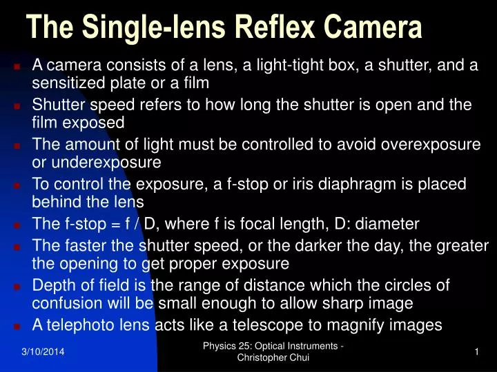 the single lens reflex camera