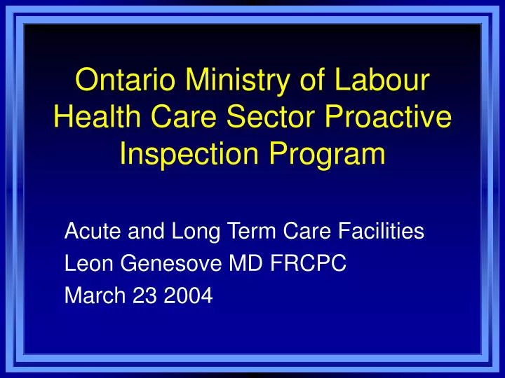 ontario ministry of labour health care sector proactive inspection program