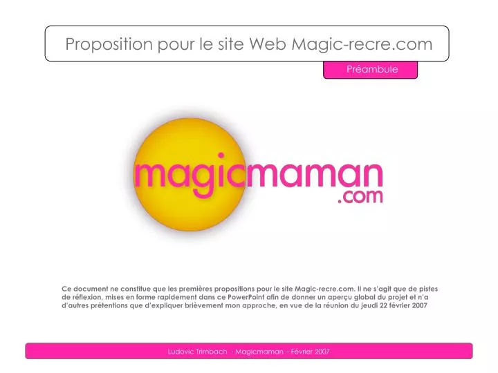 proposition pour le site web magic recre com