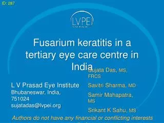 Fusarium keratitis in a tertiary eye care centre in India