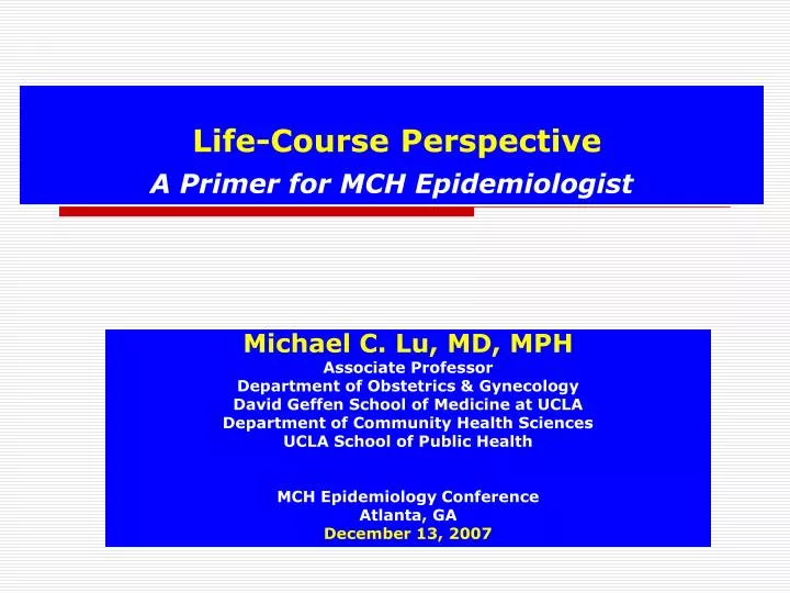 life course perspective a primer for mch epidemiologist