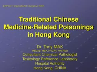 Traditional Chinese Medicine-Related Poisonings in Hong Kong