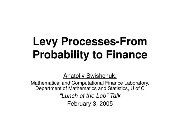 levy processes from probability to finance
