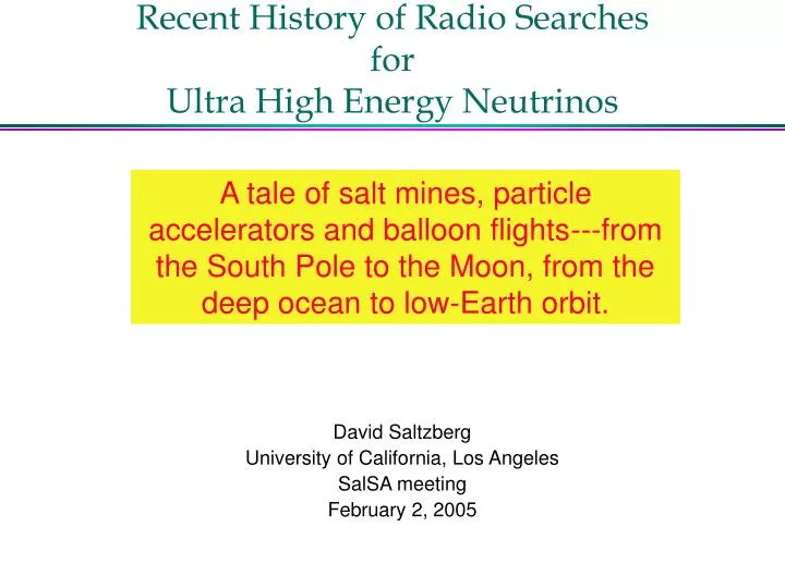 recent history of radio searches for ultra high energy neutrinos