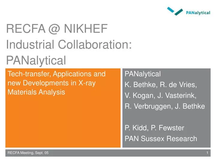 recfa @ nikhef industrial collaboration panalytical