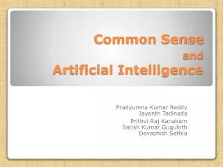 Common Sense and Artificial Intelligence
