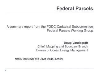 Federal Parcels A summary report from the FGDC Cadastral Subcommittee Federal Parcels Working Group