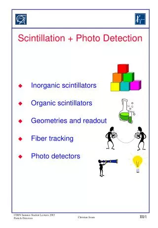 Scintillation + Photo Detection Inorganic scintillators Organic scintillators Geometries and readout Fiber tracking Pho