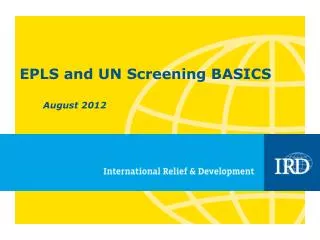 EPLS and UN Screening BASICS