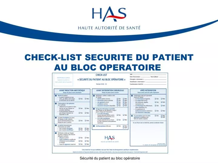 check list securite du patient au bloc operatoire