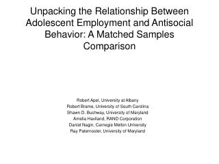 Unpacking the Relationship Between Adolescent Employment and Antisocial Behavior: A Matched Samples Comparison