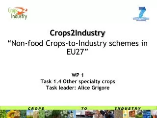 WP 1 Task 1.4 Other specialty crops Task leader: Alice Grigore