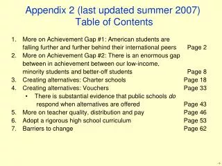 Appendix 2 (last updated summer 2007) Table of Contents