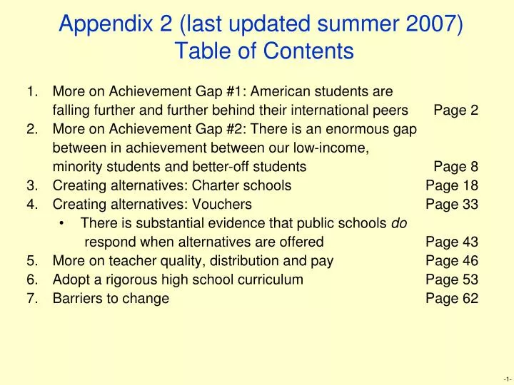 appendix 2 last updated summer 2007 table of contents