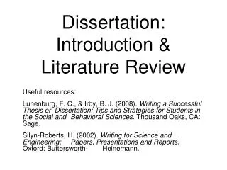 Dissertation: Introduction &amp; Literature Review