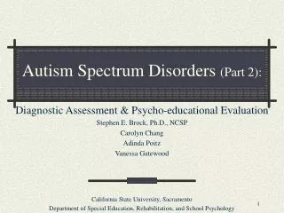Autism Spectrum Disorders (Part 2):