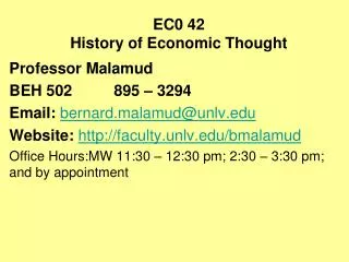 EC0 42 History of Economic Thought
