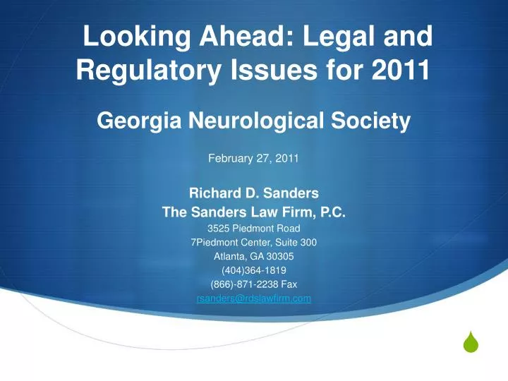 looking ahead legal and regulatory issues for 2011 georgia neurological society