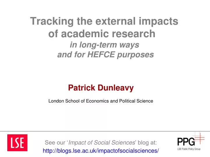 tracking the external impacts of academic research in long term ways and for hefce purposes