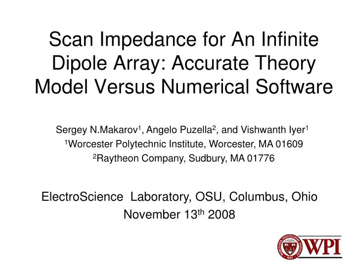 scan impedance for an infinite dipole array accurate theory model versus numerical software