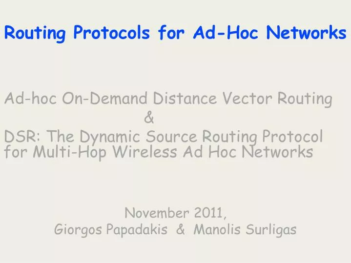 routing protocols for ad hoc networks