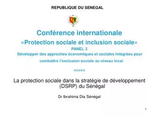 Conférence internationale «Protection sociale et inclusion sociale» PANEL 2