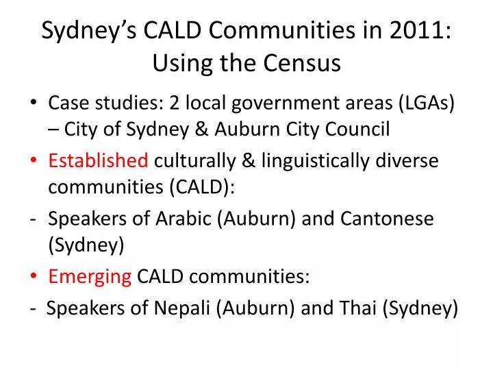 sydney s cald communities in 2011 using the census