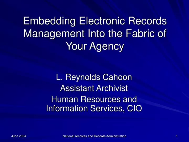 l reynolds cahoon assistant archivist human resources and information services cio