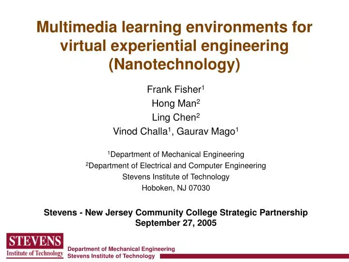 multimedia learning environments for virtual experiential engineering nanotechnology