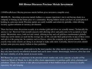 bill hionas discusses precious metals investment