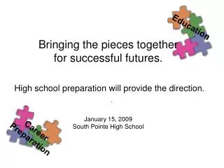 Bringing the pieces together for successful futures. High school preparation will provide the direction. January 15, 20