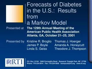Forecasts of Diabetes in the U.S.: Results from a Markov Model