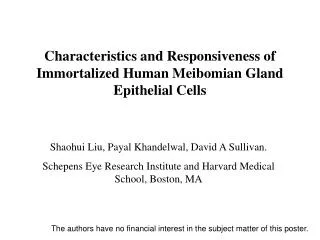 Characteristics and Responsiveness of Immortalized Human Meibomian Gland Epithelial Cells