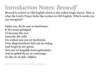 Introduction Notes: Beowulf