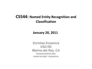 CS544: Named Entity Recognition and Classification