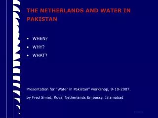 THE NETHERLANDS AND WATER IN PAKISTAN
